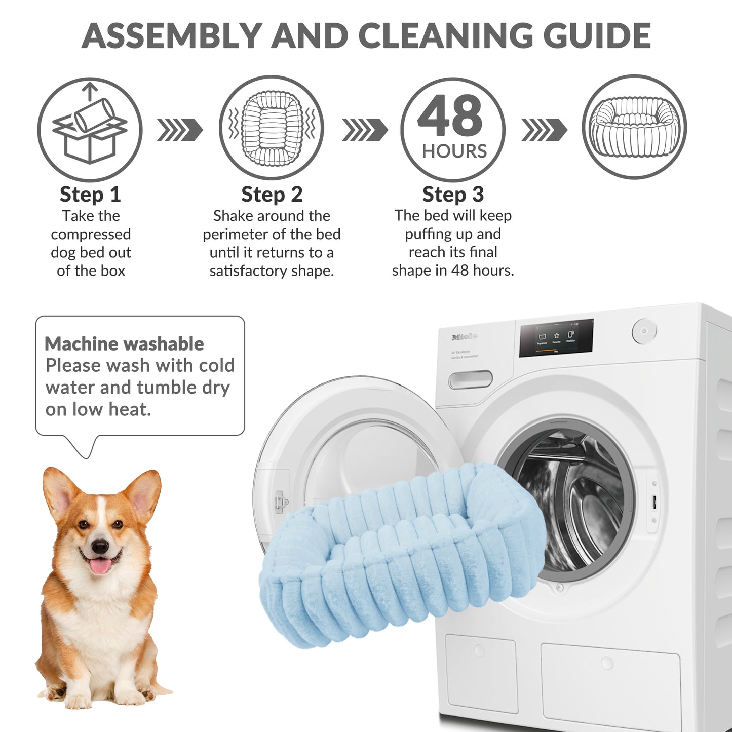 Exclusivo Mezcla Ribbed Plush Cuddler Dog Bed, 20"x16" Calming Pet Bed with Non-Slip Bottom for Small Dogs, Machine Washable, Blue