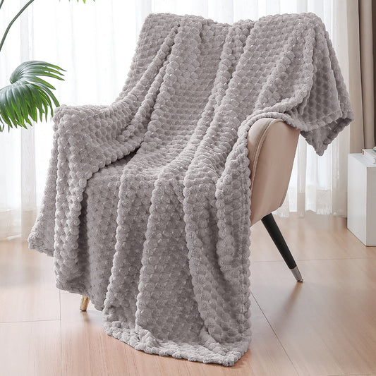 Exclusivo Mezcla Extra Large Soft Fleece Throw Blanket, 50x70 Inches 3D Clouds Stylish Jacquard Throw Blanket for Couch, Cozy Soft Lightweight for All Season, Light Grey Blanket