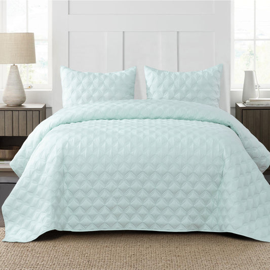 Exclusivo Mezcla Bed Quilt Set Queen Size for All Seasons, Stitched Pattern Quilted Bedspread/ Bedding Set/ Coverlet with 2 Pillow shams, Lightweight and Soft, Spa blue