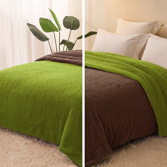 Exclusivo Mezcla Queen Size Reversible Sherpa Fleece Blanket, Soft Plush Blanket for Bed Sofa, Warm Fluffy Blankets for All Season, 90x90 Inches, Olive/ Brown
