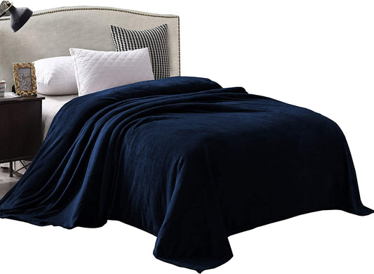 Exclusivo Mezcla Twin Size Flannel Fleece Velvet Plush Bed Blanket as Bedspread/Coverlet/Bed Cover (60" x 80", Navy Blue) - Soft, Lightweight, Warm and Cozy