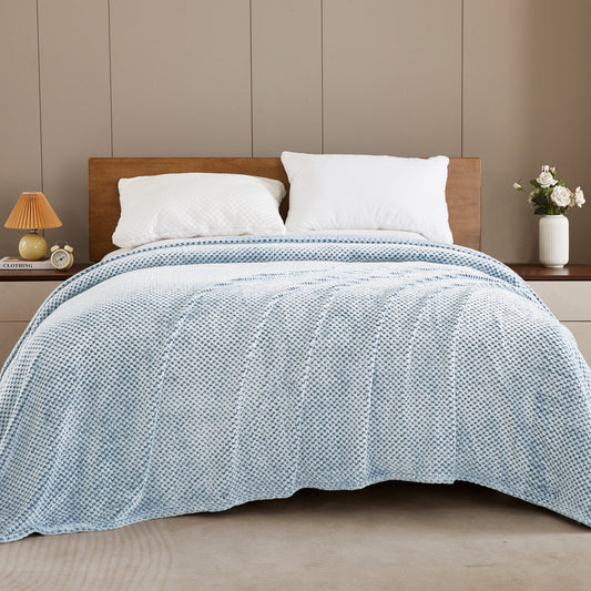 Exclusivo Mezcla Waffle Textured Soft Fleece Blanket, King Size Bed Blanket, Cozy Warm and Lightweight (Mixed Slate Blue, 90x104 inches)