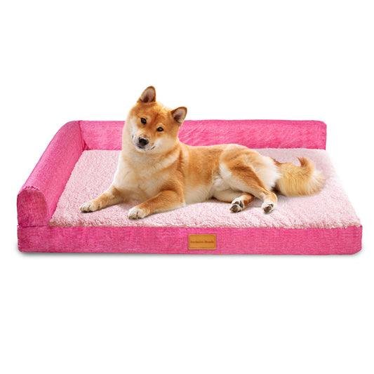 Exclusivo Mezcla Orthopedic Dog Bed for Medium Dogs 30''X20'', L Shaped with Removable Washable Cover, Waterproof Supportive Foam Pet Couch Bed Mat, Pink