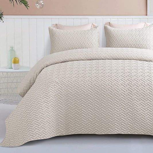 Exclusivo Mezcla 3-Piece Queen Size Quilt Set with Pillow Shams, Basket Quilted Bedspread/Coverlet/Bed Cover(96x90 Inches, Brich Beige) -Soft, Lightweight and Reversible