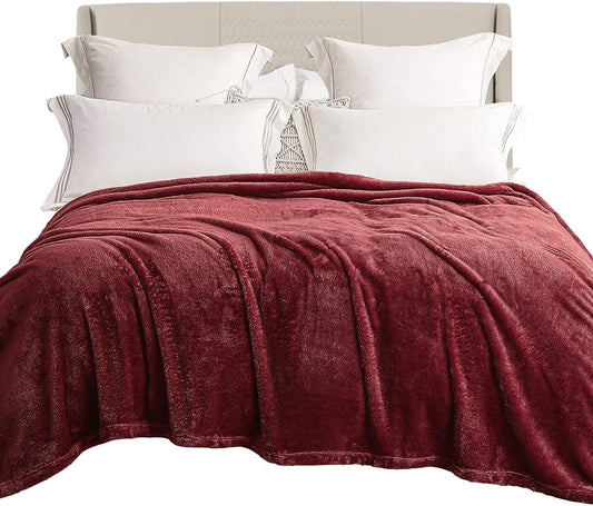 Exclusivo Mezcla Plush Fuzzy Fleece Twin Size Bed Blanket, Super Soft Fluffy and Thick Blankets for Travel Bed and Couch (Burgundy, 90x66 inches)