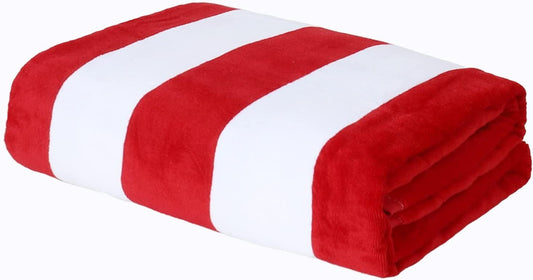 Exclusivo Mezcla Cotton Oversized 35"x70" Cabana Stripe Beach Towel, Super Absorbent Soft Plush Pool Towel, Bath Towel (Red)