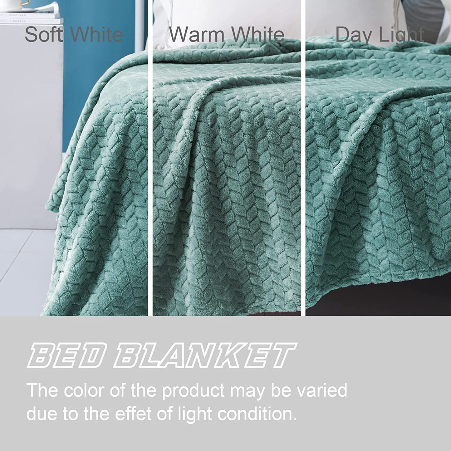 Exclusivo Mezcla King Size Jacquard Weave Leaves Pattern Flannel Fleece Velvet Plush Bed Blanket for Couch Bed Sofa (90" x 104", Celadon) - Soft, Lightweight, Warm and Cozy