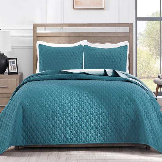 Exclusivo Mezcla Ultrasonic Reversible Full Queen Quilt Bedding Set with Pillow Shams, Lightweight Quilts Queen Size, Soft Bedspreads Bed Coverlets for All Seasons - (Dusty Teal, 90"x96")