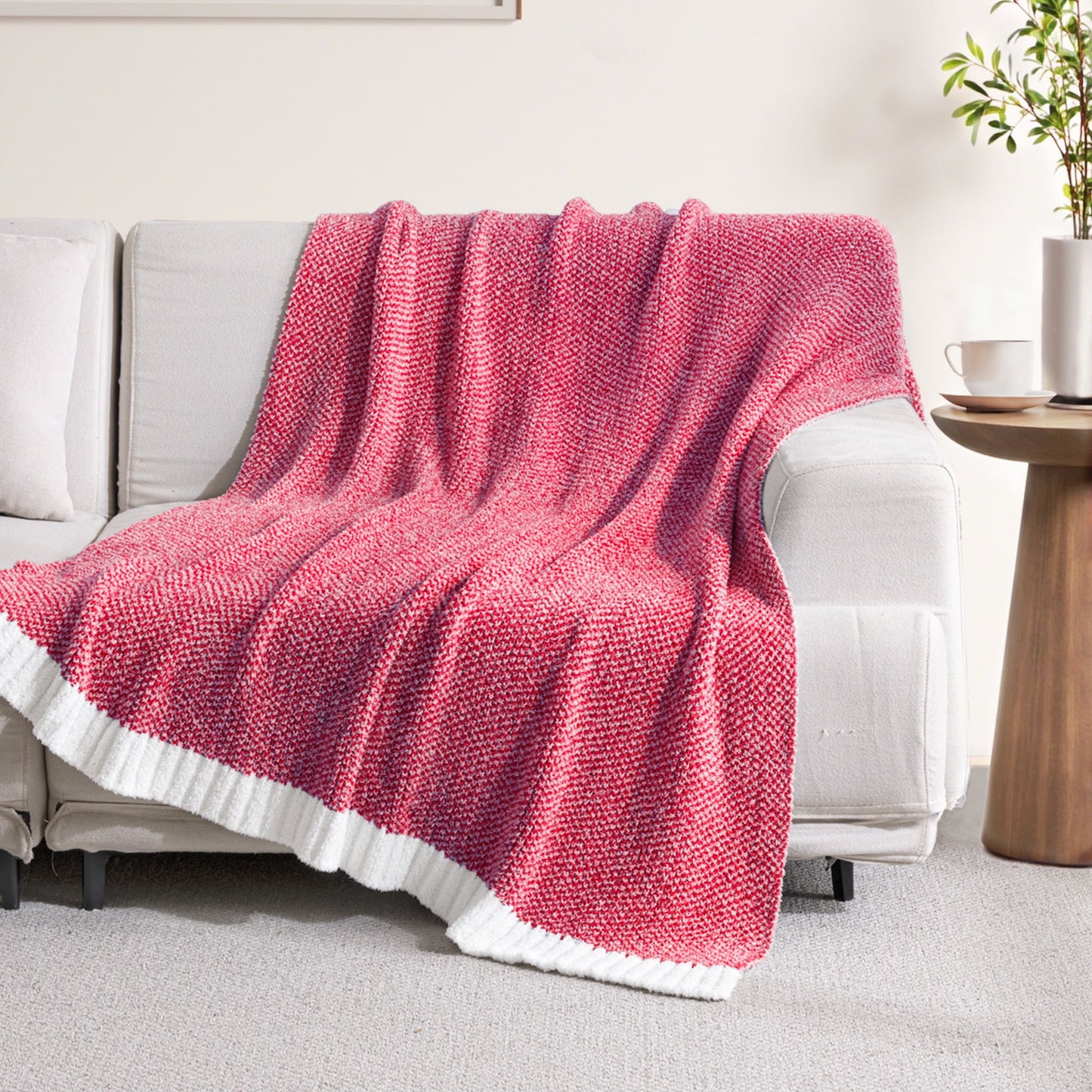 Exclusivo Mezcla Knit Throw Blanket, Ultra Soft Cozy Fluffy Blankets, Lightweight Fuzzy Plush Throw for Couch and Bed, Mixed Red, 50"x60"