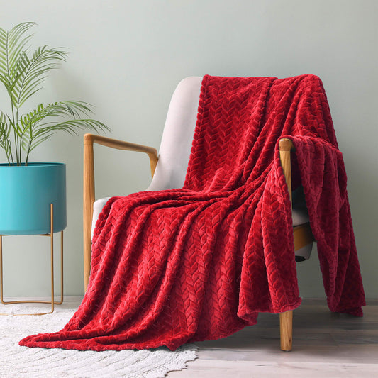 Exclusivo Mezcla Extra Large Flannel Fleece Throw Blanket, 50x70 Inches Leaves Pattern Soft Throw Blanket for Couch, Cozy, Warm, and Lightweight Blanket for Winter, Red Blanket