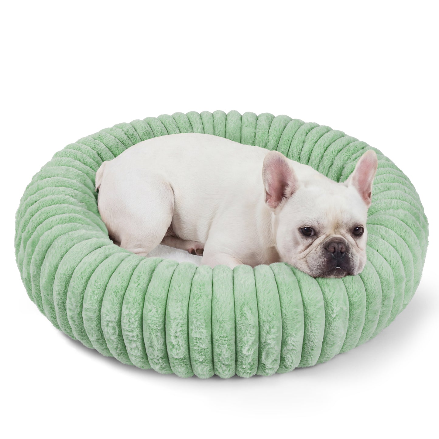 Exclusivo Mezcla Calming Donut Dog Bed, 28 inches Cozy Fluffy Faux Rabbit Fur Round Pet Bed, Machine Washable, Green