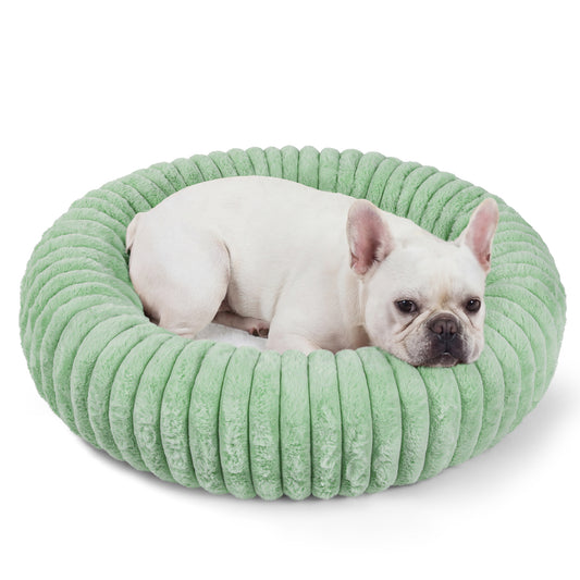 Exclusivo Mezcla Calming Donut Dog Bed, 28 inches Cozy Fluffy Faux Rabbit Fur Round Pet Bed, Machine Washable, Green
