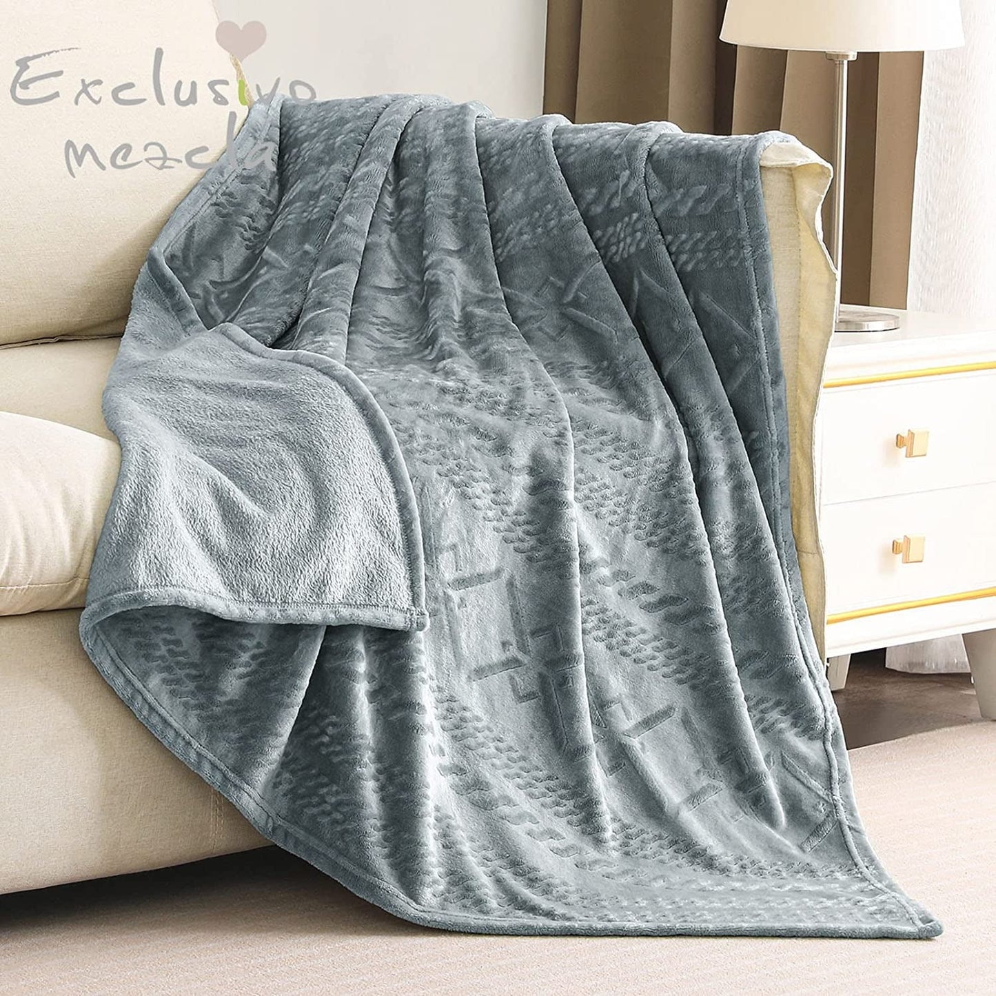 Exclusivo Mezcla Soft Throw Blanket, Large Fuzzy Fleece Blanket, Decorative Geometry Pattern Plush Throw Blanket for Couch/Sofa/Bed, 50x60 Inches,Silver Grey