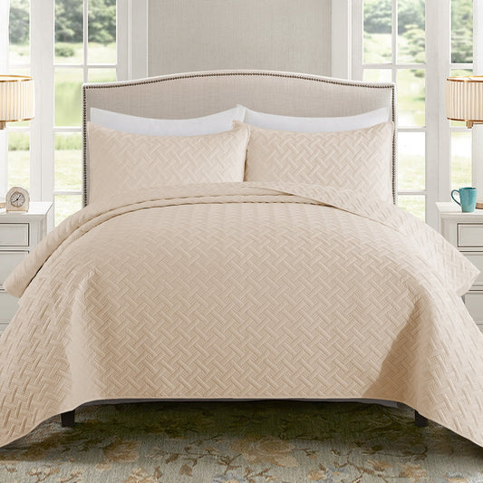 Exclusivo Mezcla 3-Piece Bone King Size Quilt Set, Weave Pattern Ultrasonic Lightweight and Soft Quilts/Bedspreads/Coverlets/Bedding Set (1 Quilt, 2 Pillow Shams) for All Seasons