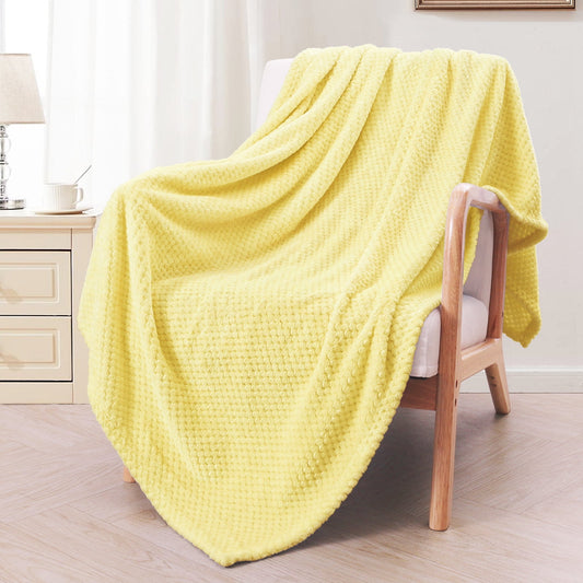 Exclusivo Mezcla Waffle Textured Extra Large Fleece Blanket, Super Soft and Warm Throw Blanket for Couch, Sofa and Bed (Light Yellow, 50x70 inches)-Cozy, Fuzzy and Lightweight