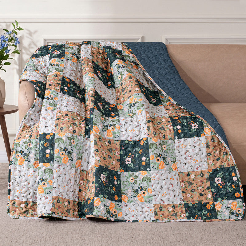 Exclusivo Mezcla Microfiber Boho Patchwork Pattern Quilted Throw Blanket for Bed, Soft and Lightweight Throw Quilt (60"x 80",Yellow)