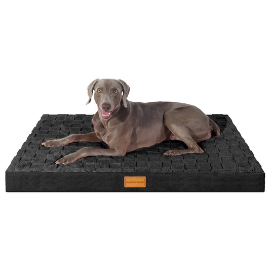 Exclusivo Mezcla Checkered Orthopedic Pet Bed for Large Dogs 42"X28", Waterproof Removable Washable Cover, Black