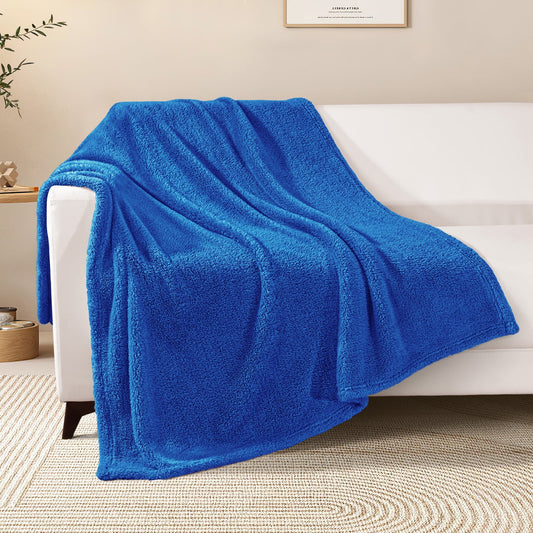 Exclusivo Mezcla Soft Fleece Throw Blanket for Couch, Super Soft Velvet Plush Bed Blanket, Fuzzy Cozy Blankets for All Seasons, 50x60 Inches, Cobalt Blue Blanket