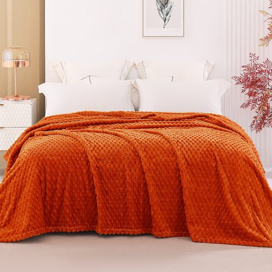 Exclusivo Mezcla Queen Size Soft Fleece Blanket, 90x90 Inches 3D Clouds Stylish Jacquard Velvet Blanket for Bed, Cozy Soft Lightweight for All Season, Burnt Orange Blanket