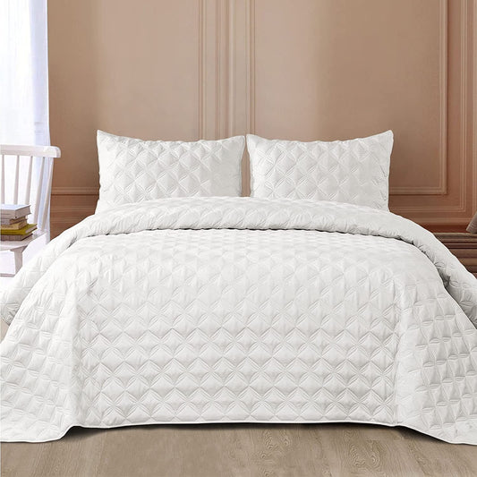Exclusivo Mezcla Bed Quilt Set Twin Size for All Seasons, Stitched Pattern Quilted Bedspread/ Bedding Set/ Coverlet with 1 Pillow sham, Lightweight and Soft, White