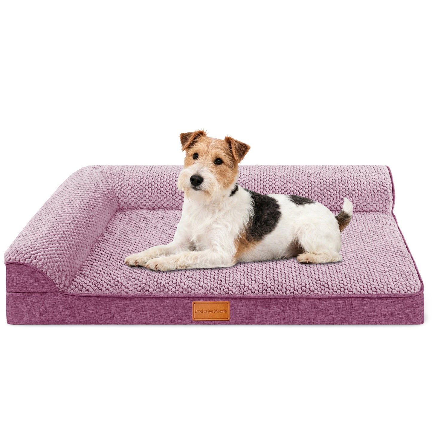 Exclusivo Mezcla Orthopedic Dog Bed with Washable Cover, Jacquard Fluff Pet Sofa Bed with 2-Sided Bolsters for Small Dogs, 30"×20", Purple