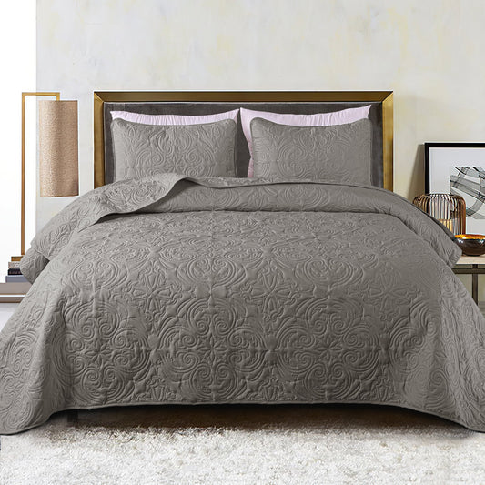 Exclusivo Mezcla Oversized King Quilt Bedding Set, Lightweight Vintage California Cal King Size Quilts with Pillow Shams, Soft Bedspreads Coverlets for All Seasons, (112"x104", Grey)