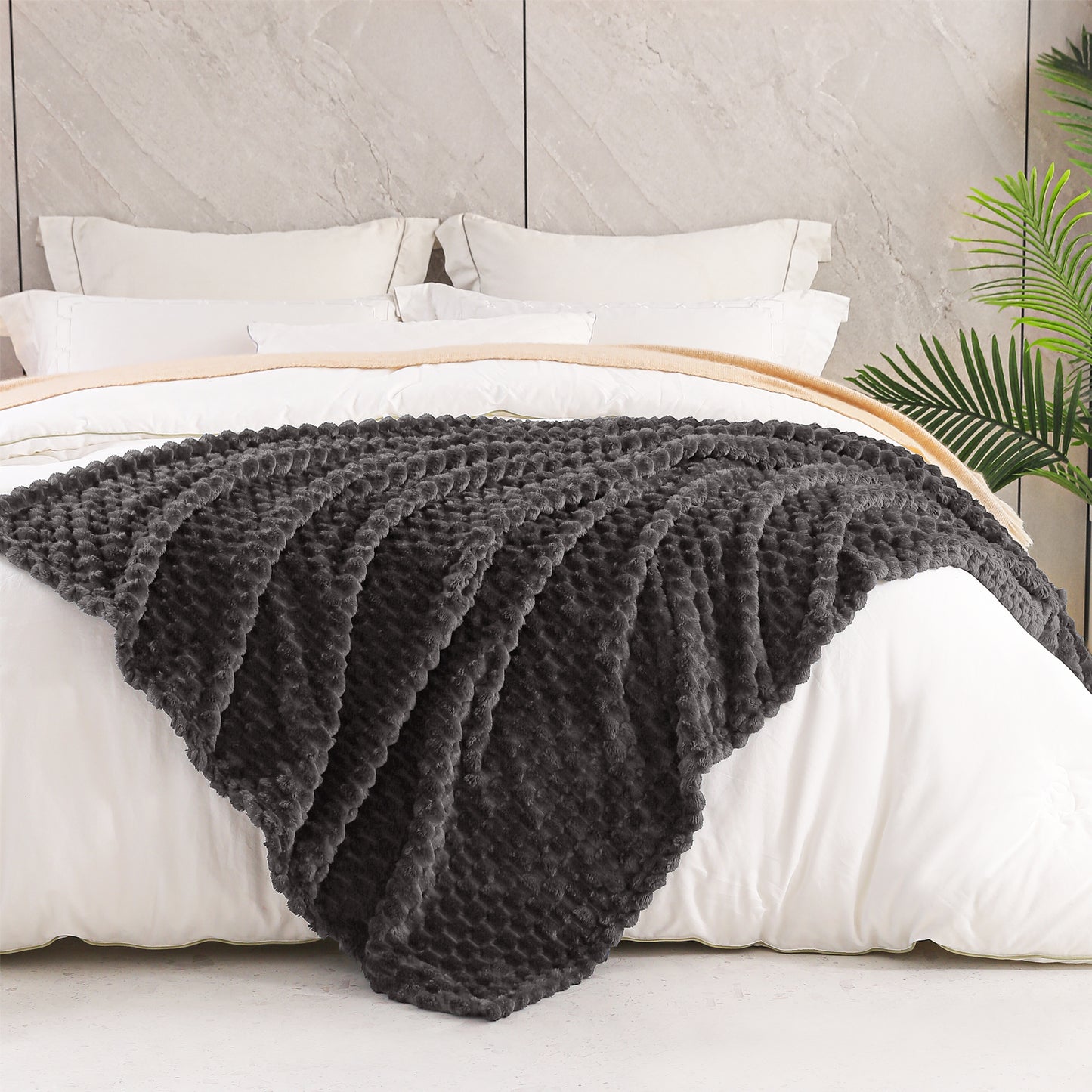 Exclusivo Mezcla Large Soft Fleece Throw Blanket, 50x70 Inches Stylish Jacquard Throw Blanket for Couch, Cozy, Warm, Lightweight and Decorative Grey Blanket