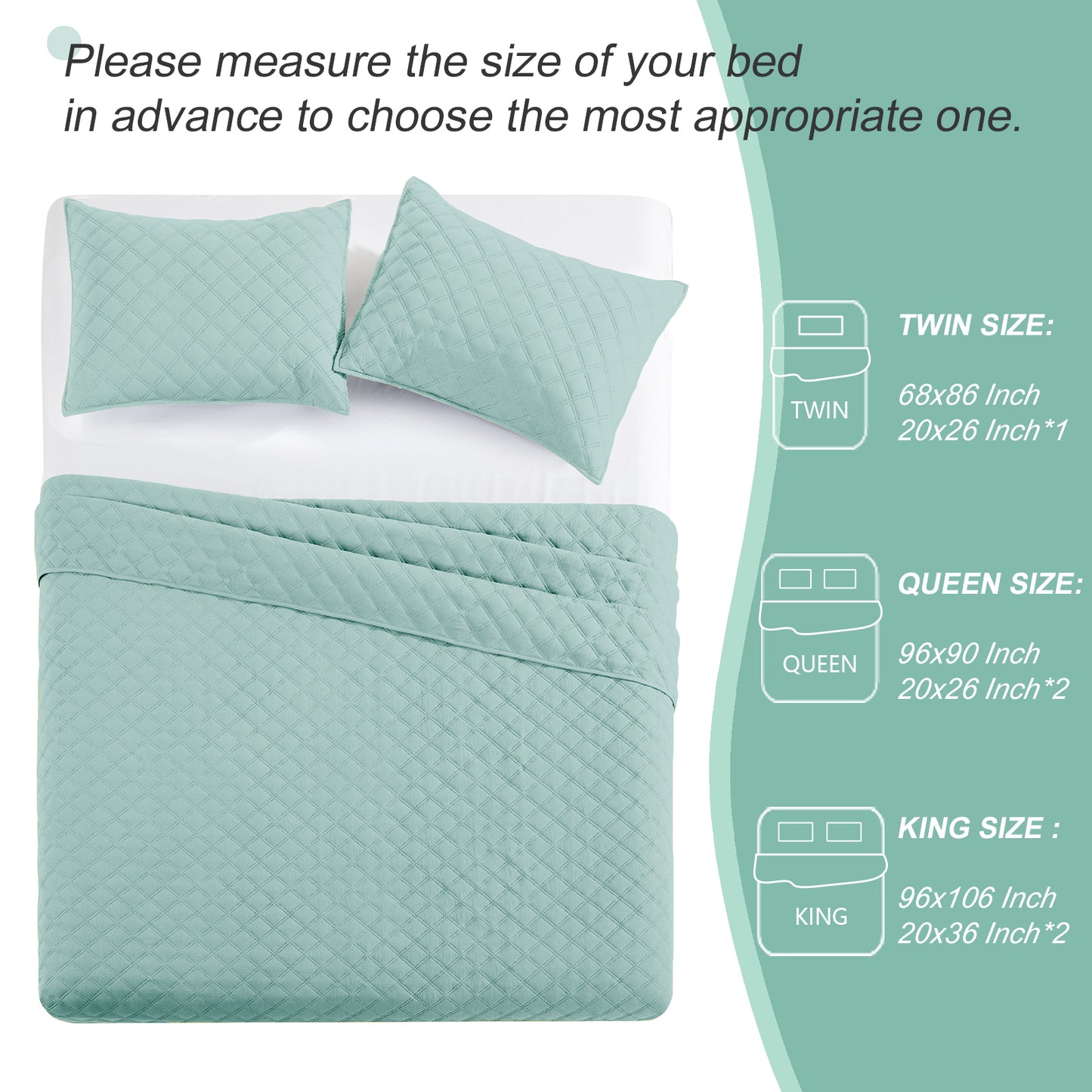 Exclusivo Mezcla 2-Piece Aqua Twin Size Quilt Set, Box Pattern Ultrasonic Lightweight and Soft Quilts/Bedspreads/Coverlets/Bedding Set (1 Quilt, 1 Pillow Sham) for All Seasons