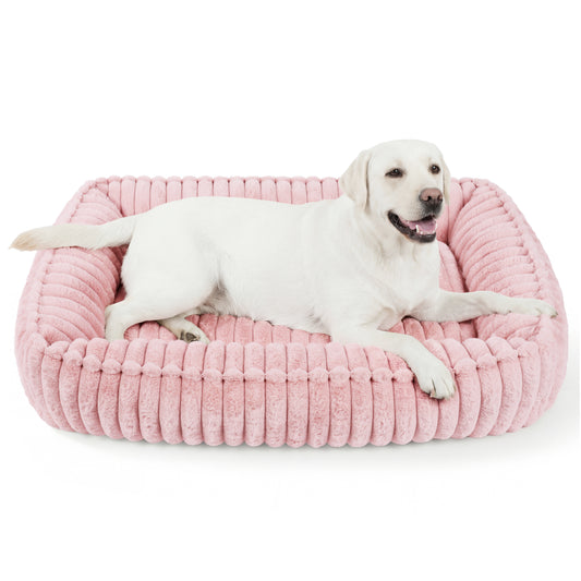 Exclusivo Mezcla Ribbed Plush Cuddler Dog Bed, 40"x32" Calming Pet Bed with Non-Slip Bottom for Large Dogs, Machine Washable, Pink