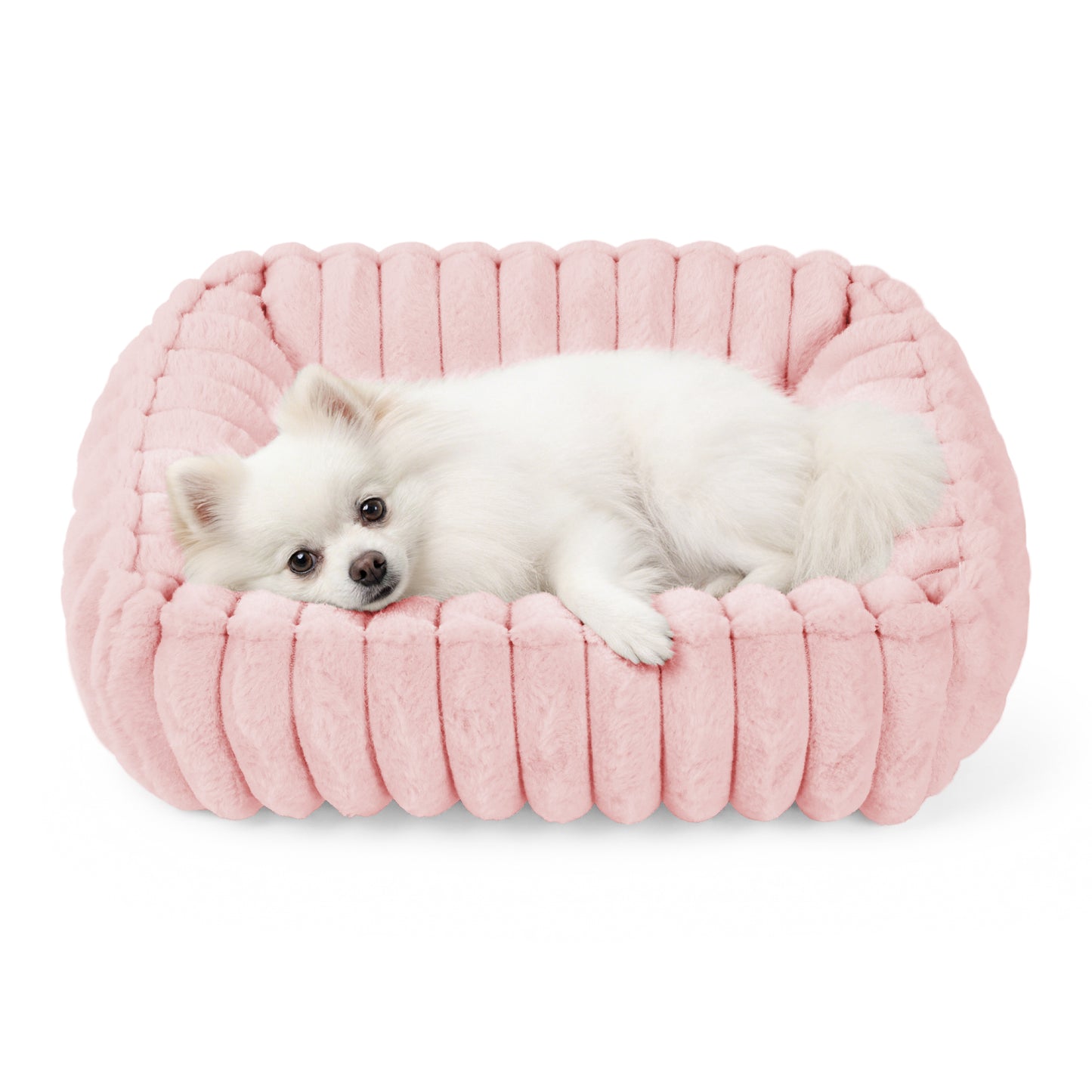 Exclusivo Mezcla Ribbed Plush Cuddler Dog Bed, 20"x16" Calming Pet Bed with Non-Slip Bottom for Small Dogs, Machine Washable, Pink