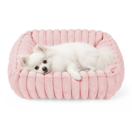 Exclusivo Mezcla Ribbed Plush Cuddler Dog Bed, 20"x16" Calming Pet Bed with Non-Slip Bottom for Small Dogs, Machine Washable, Pink