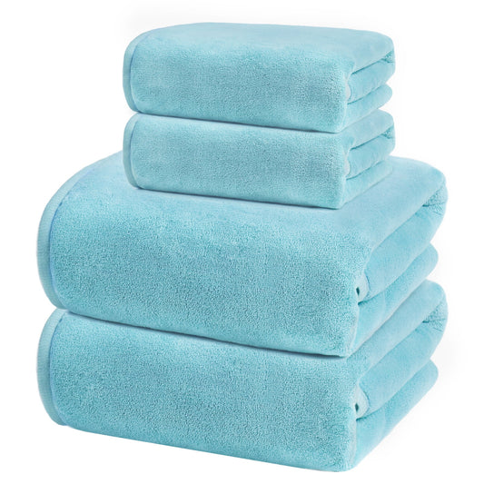 Exclusivo Mezcla 4-Piece Ultra Soft Bath Towel Set, Large Highly Absorbent Microfiber Coral Velvet Towel, Quick Drying for Body, Bathroom, Gym, Spa, 2 Bath Towels, 2 Hand Towels, Light Blue