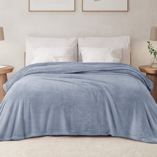 Exclusivo Mezcla Queen Size Flannel Fleece Blanket, Super Soft Velvet Plush Bed Blanket, Fuzzy Cozy Blankets for All Seasons, 90x90 Inches, Stone Blue Blanket