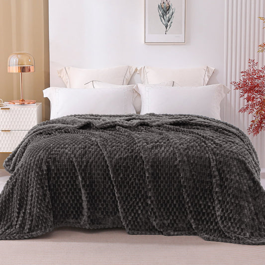 Exclusivo Mezcla Queen Size Flannel Fleece Blanket, 90x90 Inches Stylish Jacquard Velvet Plush Blanket for Bed, Cozy, Warm, Lightweight and Decorative Grey Blanket