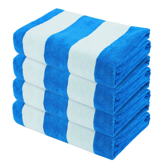 Exclusivo Mezcla 4-Pack Microfiber Cabana Striped Large Beach/Pool/Bath Towel for Adults (Blue, 30" x 60") - Soft, Quick Dry, Lightweight and Absorbent