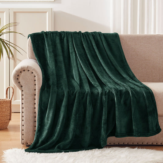 Exclusivo Mezcla Large Flannel Velvet Plush Throw Blanket - 50" x 60" (Forest Green)