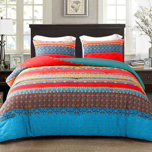 Exclusivo Mezcla 3-Piece Bohomian King Size Comforter Set, Microfiber Bedding Down Alternative Comforter for All Seasons with 2 Pillow Shams, Boho Blue