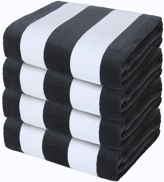 Exclusivo Mezcla 4-Pack Cotton Large Cabana Stripe Beach Towels, Super Absorbent Soft Plush Pool Towel, Bath Towel (Charcoal Grey, 30"x60")