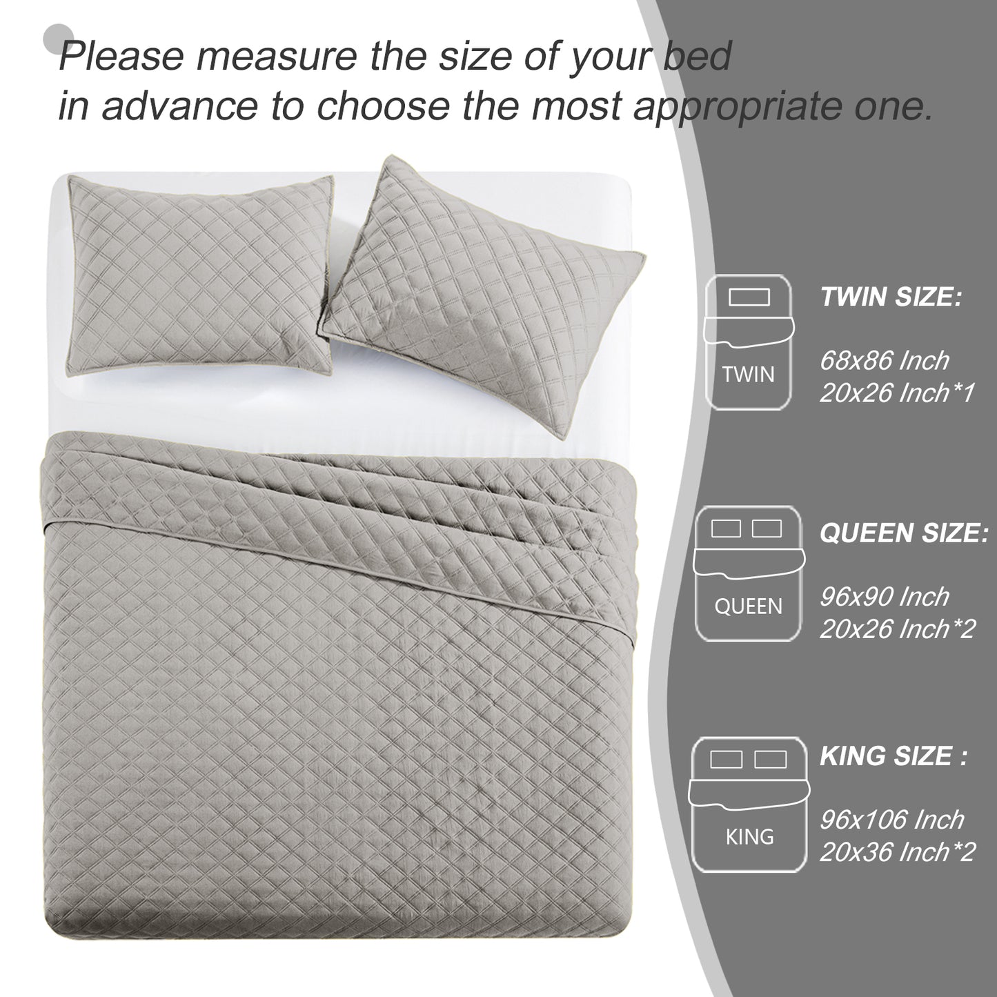 Exclusivo Mezcla 2-Piece Light Gray Twin Size Quilt Set, Box Pattern Ultrasonic Lightweight and Soft Quilts/Bedspreads/Coverlets/Bedding Set (1 Quilt, 1 Pillow Sham) for All Seasons