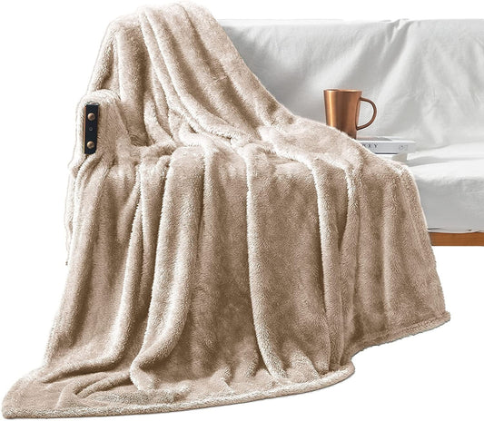 Exclusivo Mezcla Plush Fuzzy Large Fleece Throw Blanket ( 50" x 70", Camel)- Soft, Warm& Lightweight