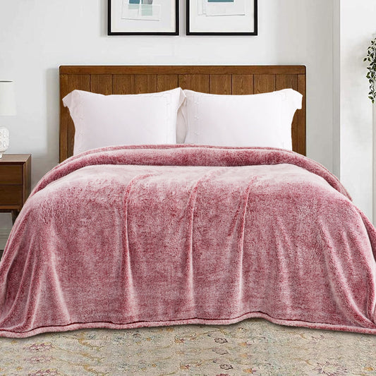 Exclusivo Mezcla Plush Fuzzy Fleece Queen Size Bed Blanket, Super Soft Fluffy and Thick Blankets for Travel Bed and Couch (Mixed Deep Red, 90x90 inches)