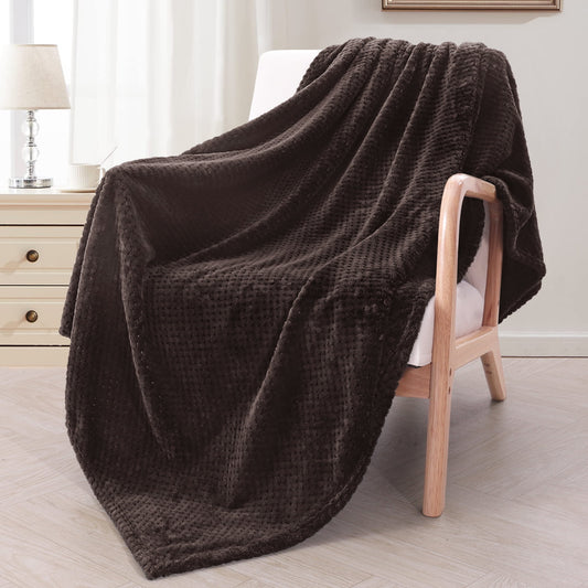 Exclusivo Mezcla Waffle Textured Extra Large Fleece Blanket, Super Soft and Warm Throw Blanket for Couch, Sofa and Bed (Coffee, 50x70 inches)-Cozy, Fuzzy and Lightweight