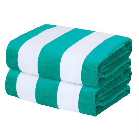 Exclusivo Mezcla 2-Pack 100% Cotton Large Cabana Stripe Beach Towels, Super Absorbent Soft Plush Pool Towel, Bath Towel (Turquoise, 30"x60")