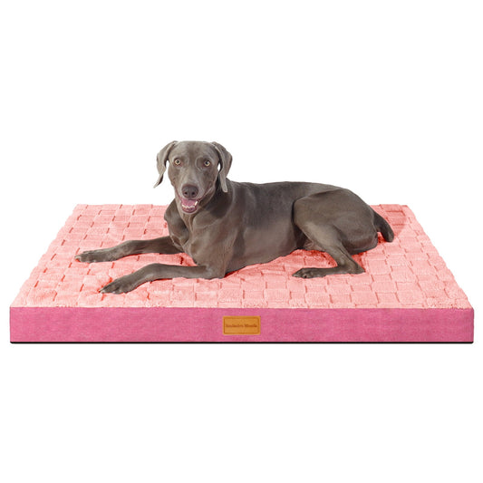 Exclusivo Mezcla Checkered Orthopedic XXL Dog Bed for Extra Large Dogs 48''X30'', Waterproof Removable Washable Cover,Egg Crate Foam Pet Bed Mat, Pink