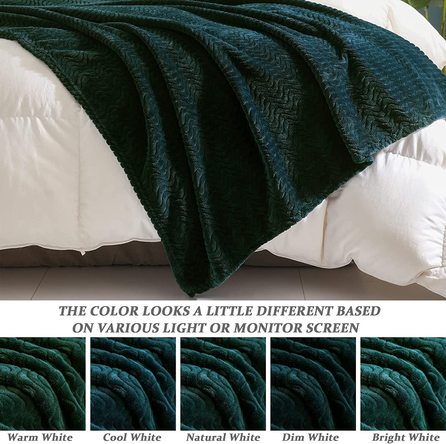 Exclusivo Mezcla Large Flannel Fleece Throw Blanket, Jacquard Weave Wave Pattern (50" x 70", Forest Green) - Soft, Warm, Lightweight and Decorative