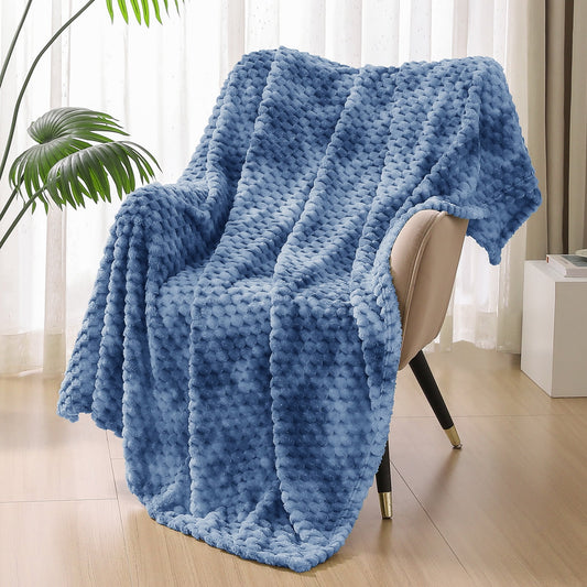 Exclusivo Mezcla Large Soft Fleece Throw Blanket, 50x70 Inches Stylish Jacquard Throw Blanket for Couch, Cozy, Warm, Lightweight and Decorative Stone Blue Blanket