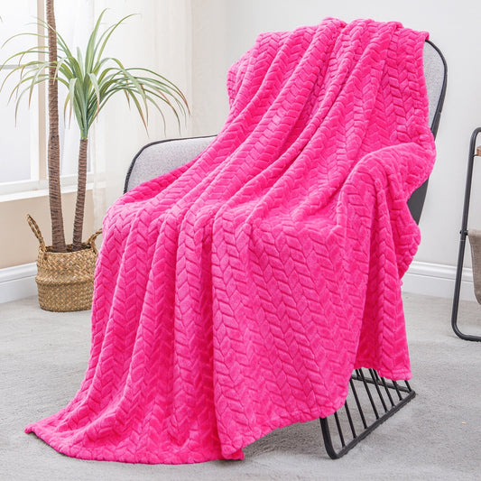 Exclusivo Mezcla Extra Large Flannel Fleece Throw Blanket, 50x70 Inches Leaves Pattern Soft Throw Blanket for Couch, Cozy, Warm, and Lightweight Blanket for Winter, Hot Pink Blanket
