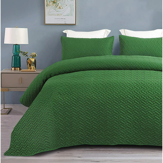 Exclusivo Mezcla 3-Piece Queen Size Quilt Set with Pillow Shams, Basket Quilted Bedspread/Coverlet/Bed Cover(96x90 inches, Grass Green)-Soft, Lightweight and Reversible