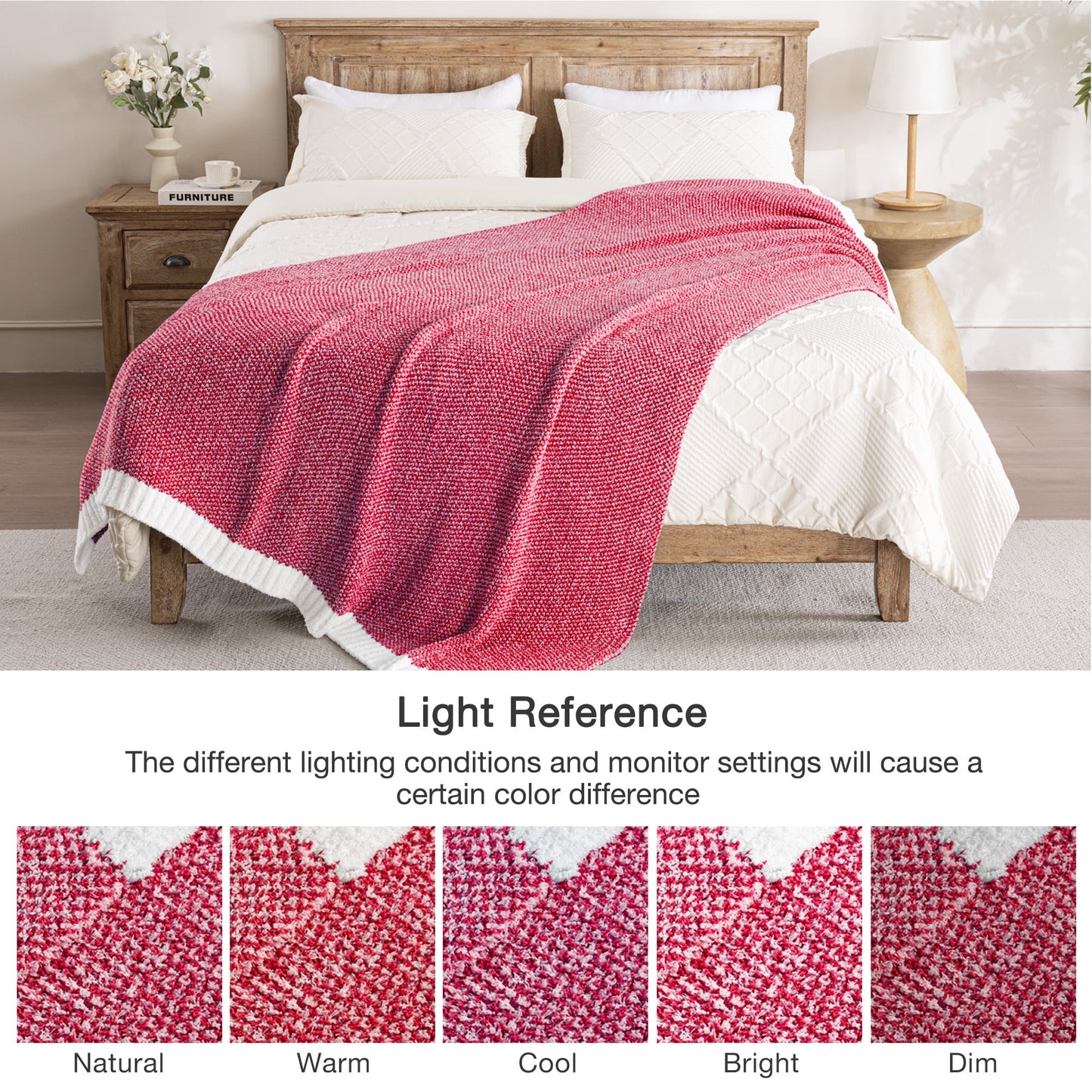 Exclusivo Mezcla Knit Blanket for Bed Queen Size, Ultra Soft Cozy Fluffy Blanket, Lightweight Fuzzy Throw for Couch and Bed, Mixed Red, 90"x90"