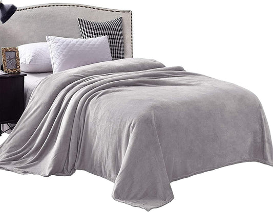 Exclusivo Mezcla Queen Size Flannel Fleece Velvet Plush Bed Blanket as Bedspread, Coverlet, Bed Cover (90x90 inches, Light Grey) Soft, Lightweight, Warm and Cozy